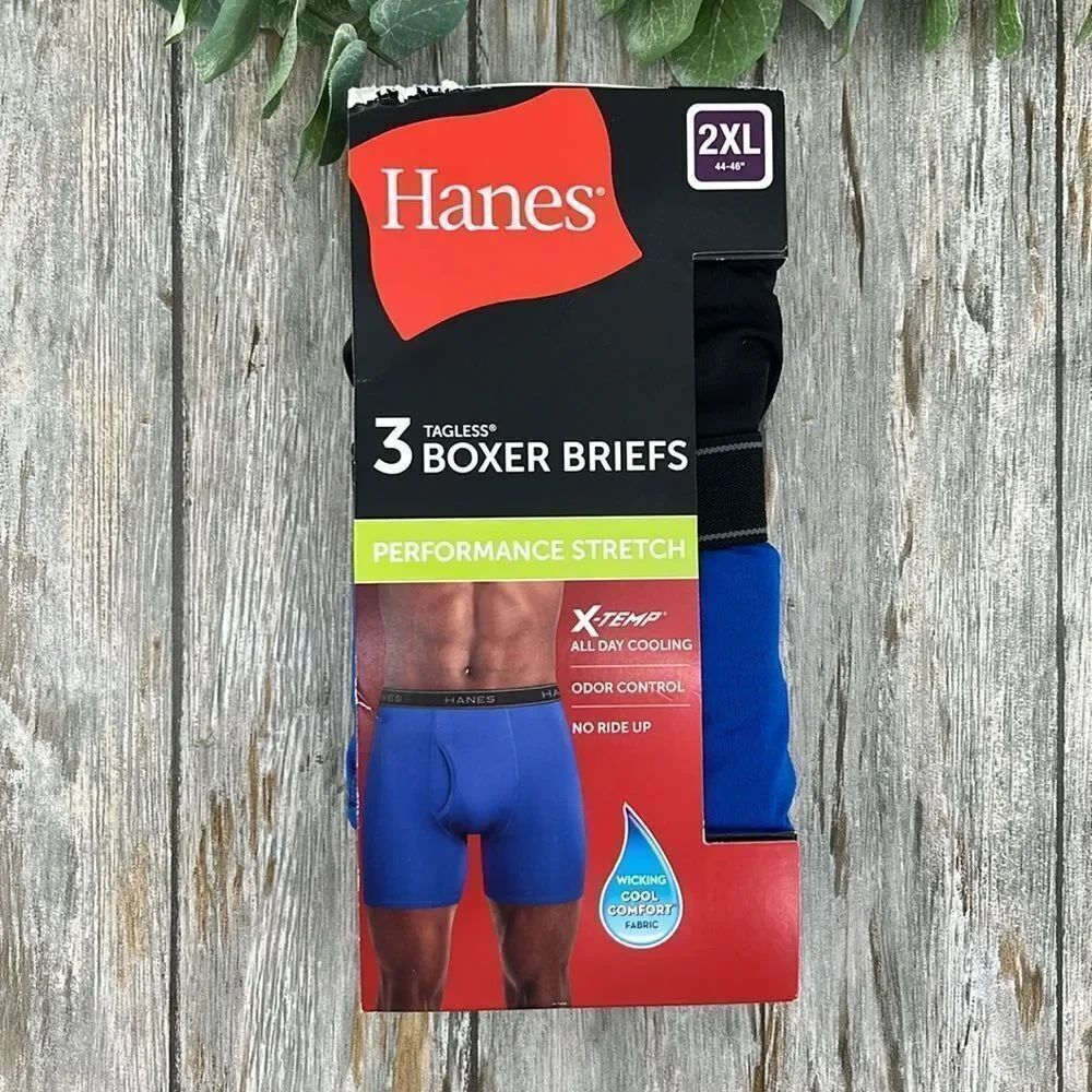 Men’s Hanes Performance Stretch Boxer Brief Underwear, Assorted, 3-Pack Size 2XL